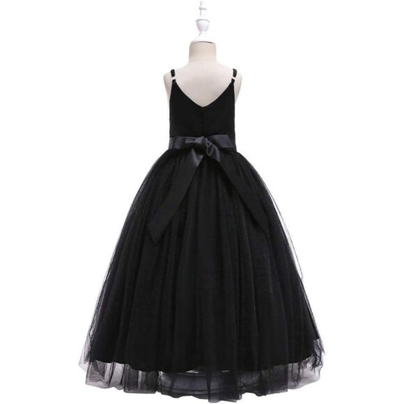 🆕Girls V-Black Tulle Spaghetti Strap Dress Cotton A-Line Wedding Party Gown - Picture 8 of 8